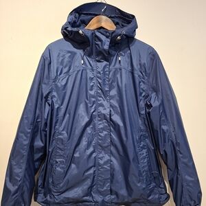 L.L. Bean Navy Fleece-Lined Rain Jacket
